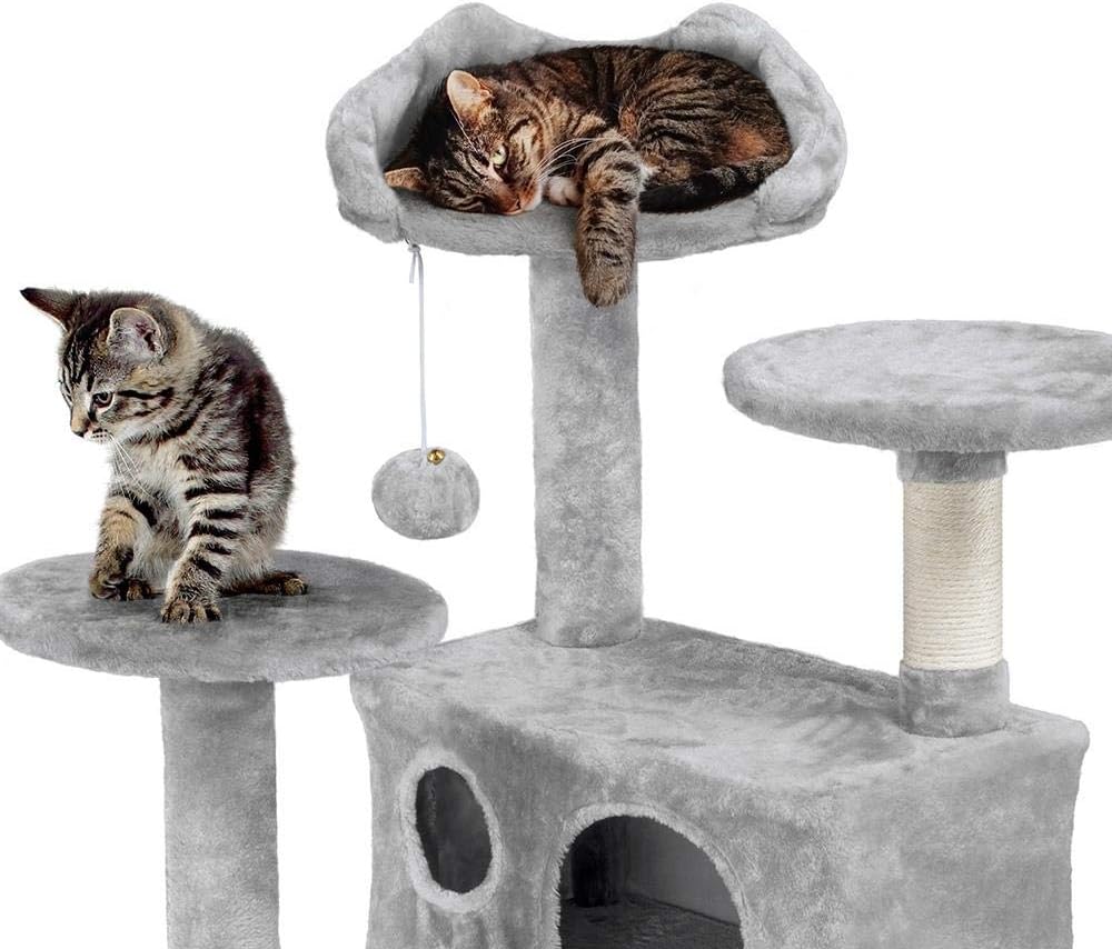 Yaheetech Cat Tree Tower - 138.5cm Multi-Level Climbing House with Condos, Ladder & Scratch Posts Activity Centre for Kittens & Small Cats (Multiple Colours & Sizes)