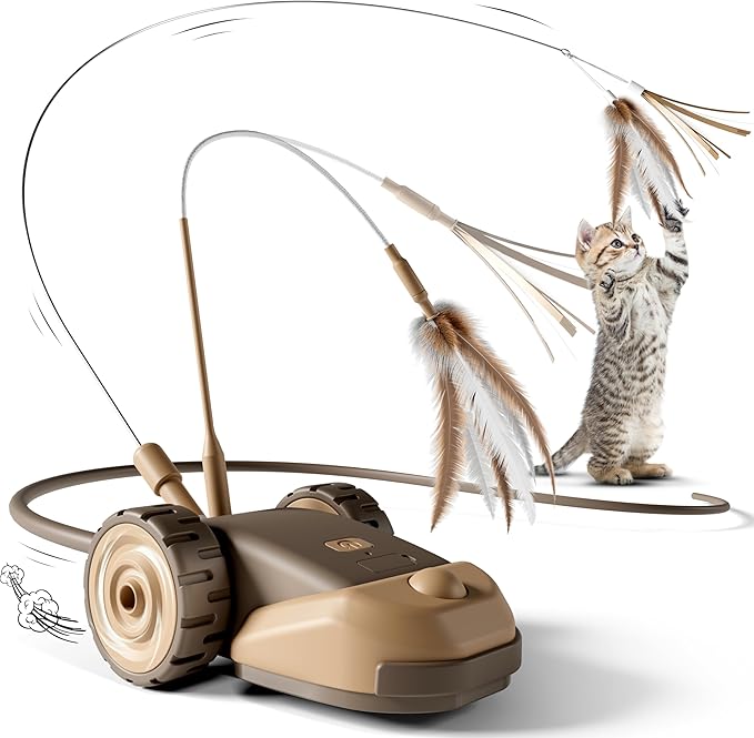 3-in-1 Rechargeable Cat Toy - Feather, String, & Mouse Tail Combo with 2-Speed Movement