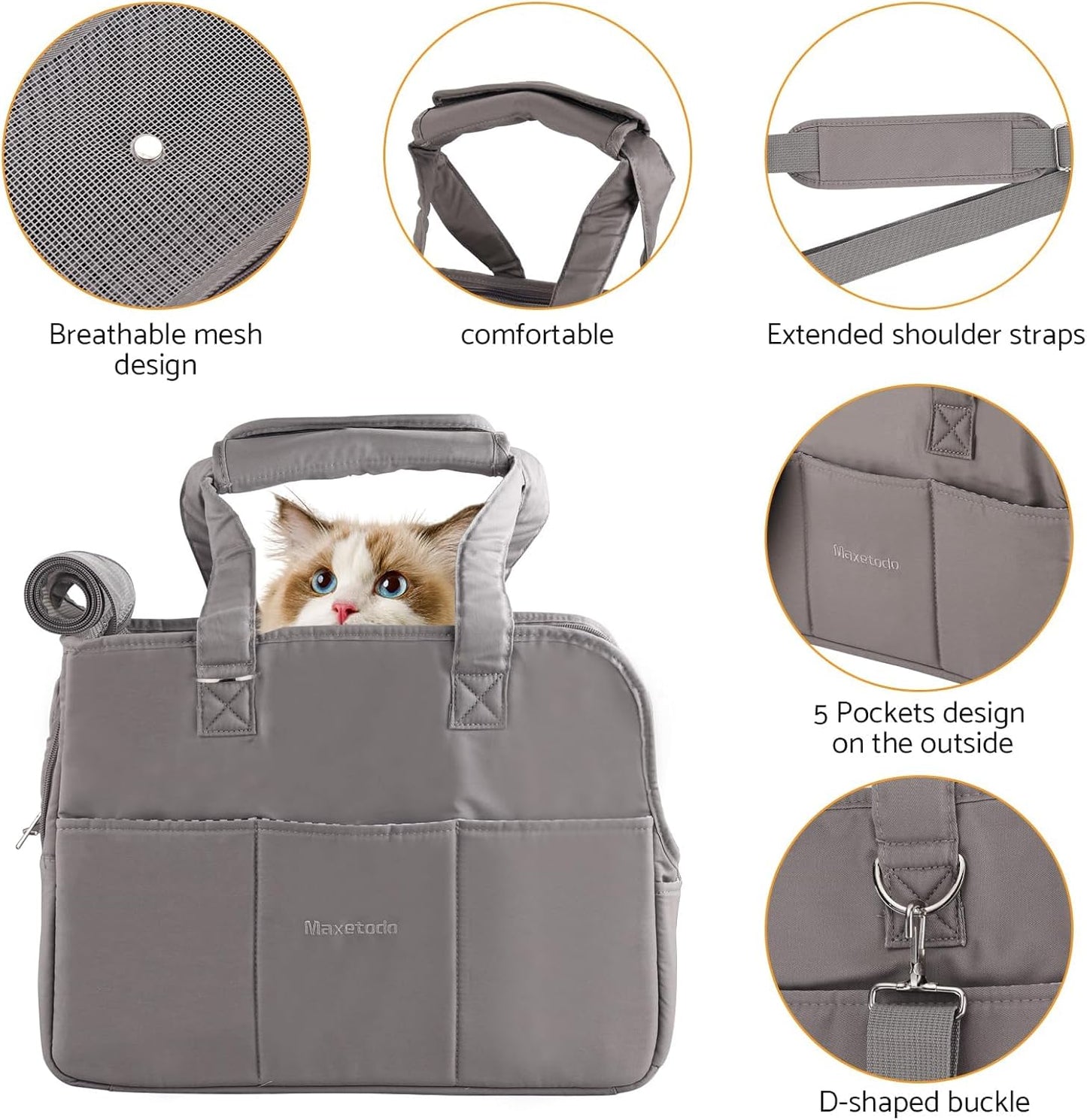 Maxetodo Soft-Sided Cat Carrier Bag β Airline-Approved, Lightweight Pet Travel Tote with Shoulder Strap