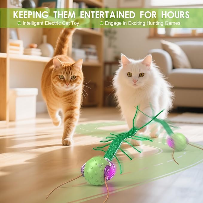 Rechargeable Dual-Tail Cat Toy with Bird Sounds Smart Enrichment Ball for Indoor Cats