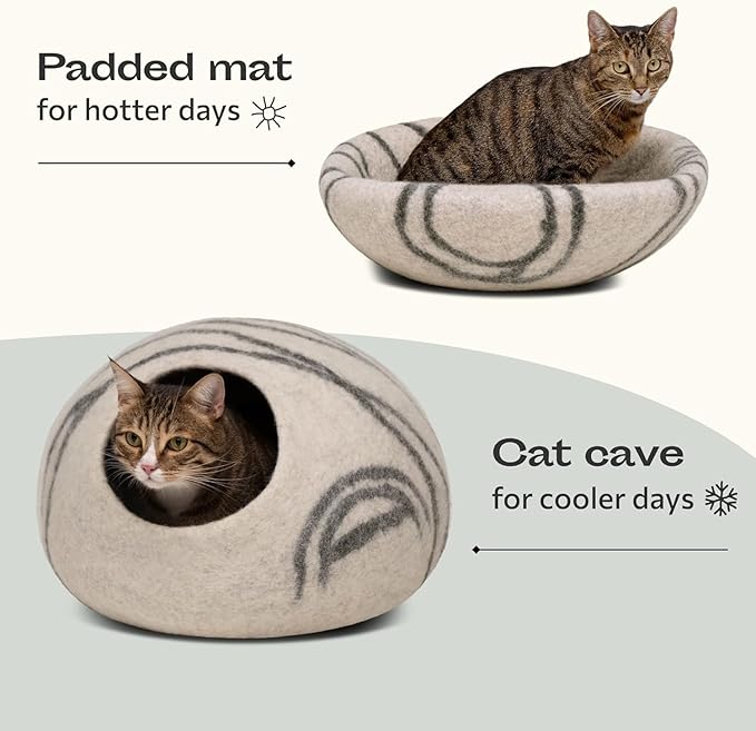 MEOWFIA Premium Wool Cat Cave Handcrafted Merino Felt Bed for Cats & Kittens Warm, Breathable, Stylish (Multiple Colours & Sizes)