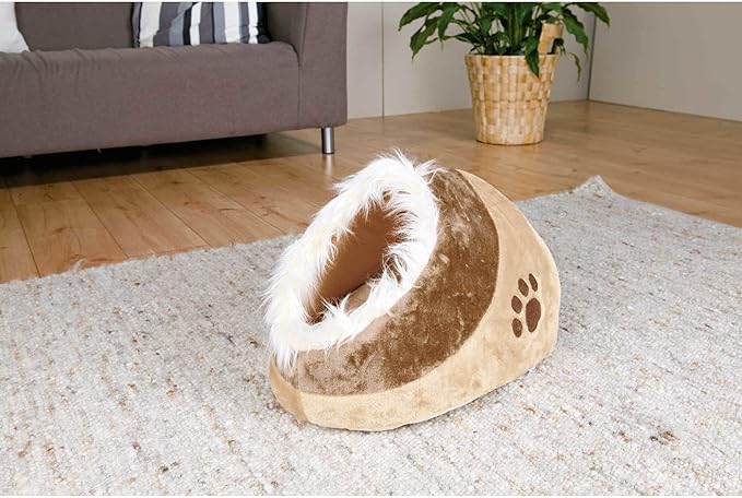Trixie Minou Cuddly Cave Cozy Hideaway for Cats & Small Dogs Faux Fur Interior, Foam Padding, Anti-Slip Bottom Brown/Beige