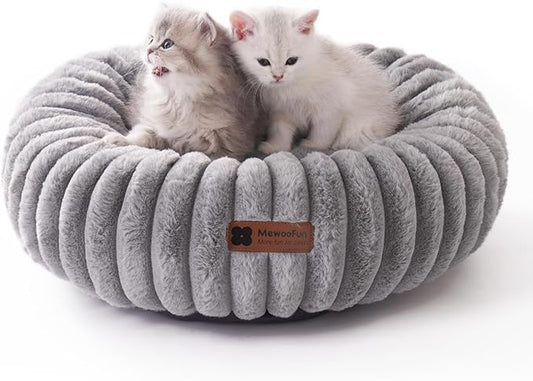 MEWOOFUN Plush Donut Bed Anti-Anxiety alming Nest for Cats & Small Dogs Washable, Non-slip, Soft Faux Fur Cushion (Multiple Colours)