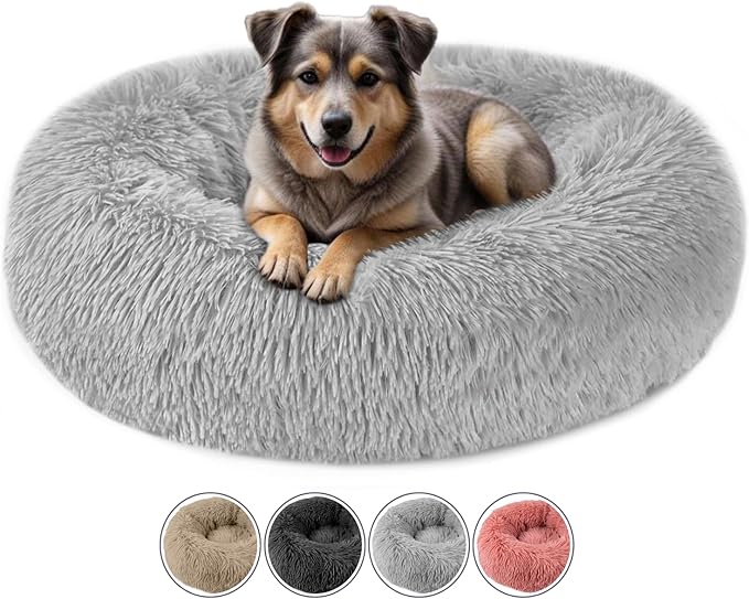 ELYF Plush Donut Pet Bed - Calming Cushion for Cats & Small Dogs - Self-Warming, Waterproof Base, Anti-slip, Machine Washable