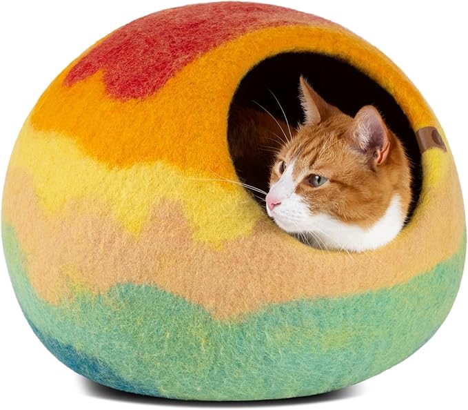 MEOWFIA Premium Wool Cat Cave Handcrafted Merino Felt Bed for Cats & Kittens Warm, Breathable, Stylish (Multiple Colours & Sizes)