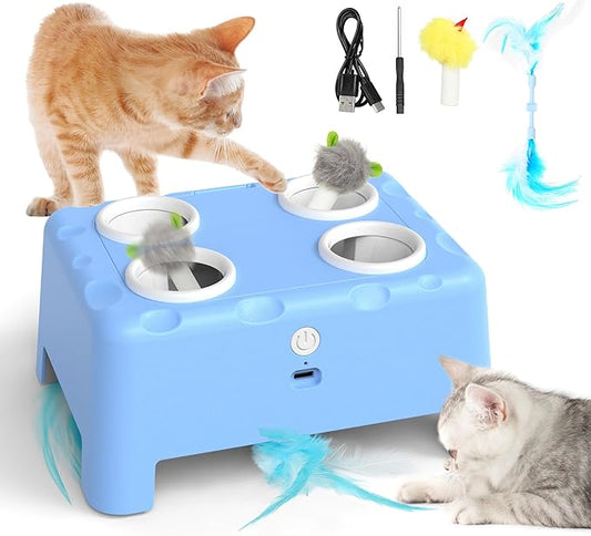 PUHOHUN Automatic Cat Toy Rechargeable Interactive Feather Mice Game with