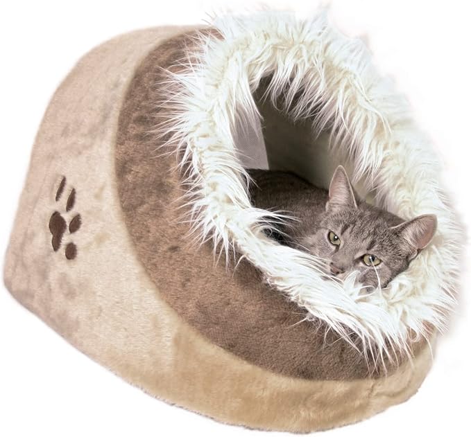 Trixie Minou Cuddly Cave Cozy Hideaway for Cats & Small Dogs Faux Fur Interior, Foam Padding, Anti-Slip Bottom Brown/Beige