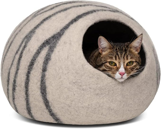 MEOWFIA Premium Wool Cat Cave Handcrafted Merino Felt Bed for Cats & Kittens Warm, Breathable, Stylish (Multiple Colours & Sizes)
