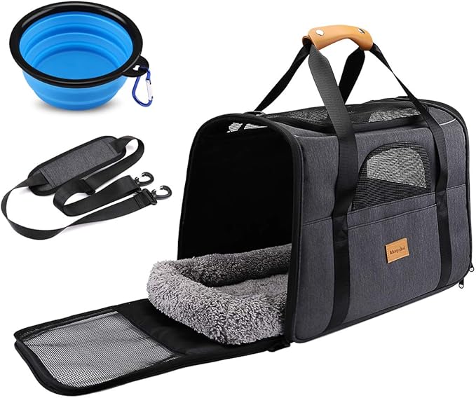 Morpilot Expandable Airline Pet Carrier Soft-Sided Travel Bag for Cats & Small Dogs, Foldable & Breathable with Safety Leash (Multiple Sizes & Colours)