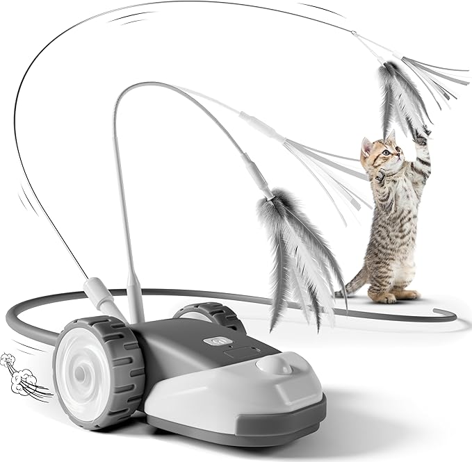 3-in-1 Rechargeable Cat Toy - Feather, String, & Mouse Tail Combo with 2-Speed Movement