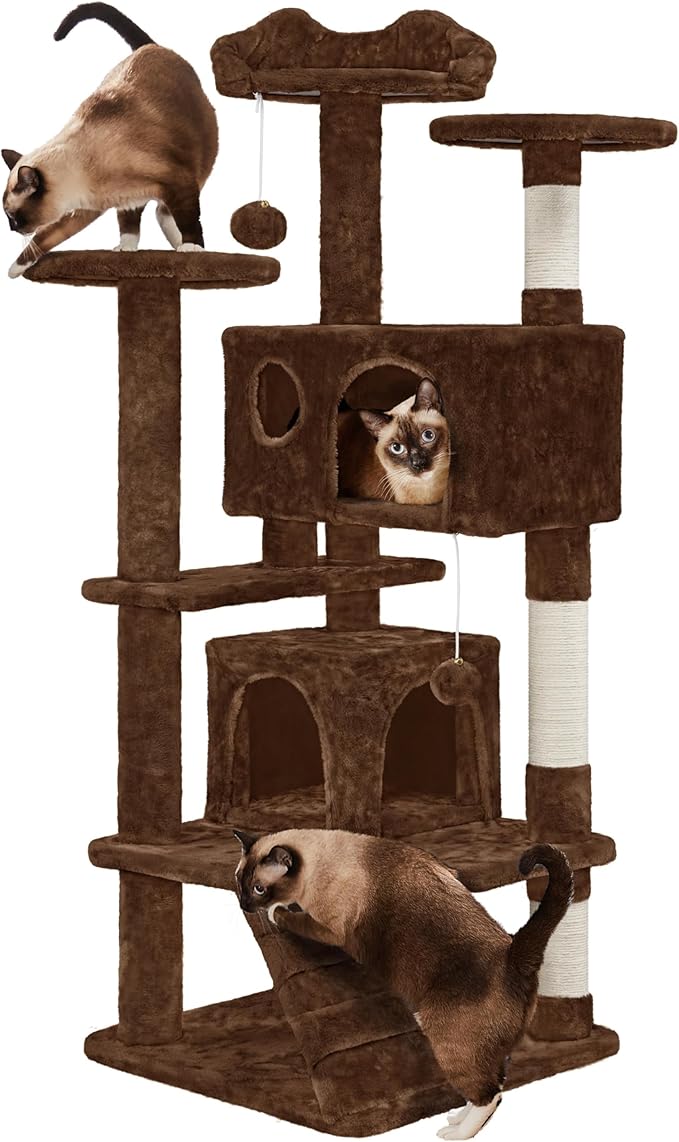 Yaheetech Cat Tree Tower - 138.5cm Multi-Level Climbing House with Condos, Ladder & Scratch Posts Activity Centre for Kittens & Small Cats (Multiple Colours & Sizes)