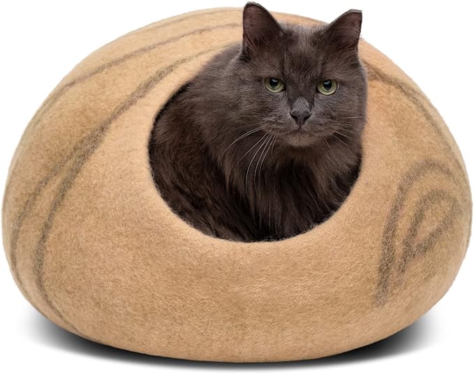 MEOWFIA Premium Wool Cat Cave Handcrafted Merino Felt Bed for Cats & Kittens Warm, Breathable, Stylish (Multiple Colours & Sizes)