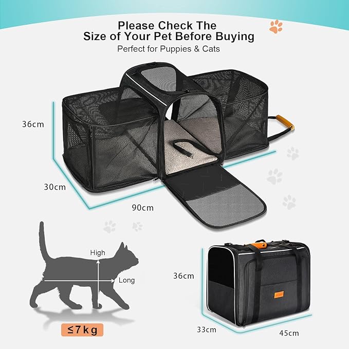Morpilot Expandable Airline Pet Carrier Soft-Sided Travel Bag for Cats & Small Dogs, Foldable & Breathable with Safety Leash (Multiple Sizes & Colours)