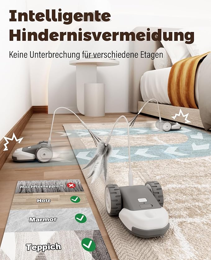 3-in-1 Rechargeable Cat Toy - Feather, String, & Mouse Tail Combo with 2-Speed Movement