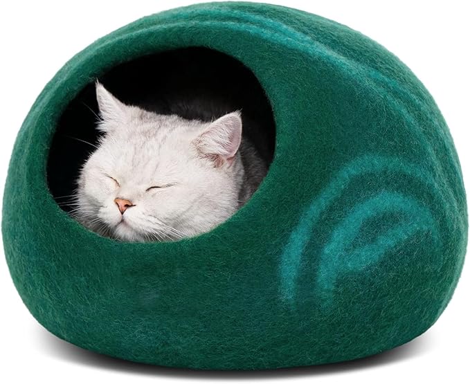 MEOWFIA Premium Wool Cat Cave Handcrafted Merino Felt Bed for Cats & Kittens Warm, Breathable, Stylish (Multiple Colours & Sizes)