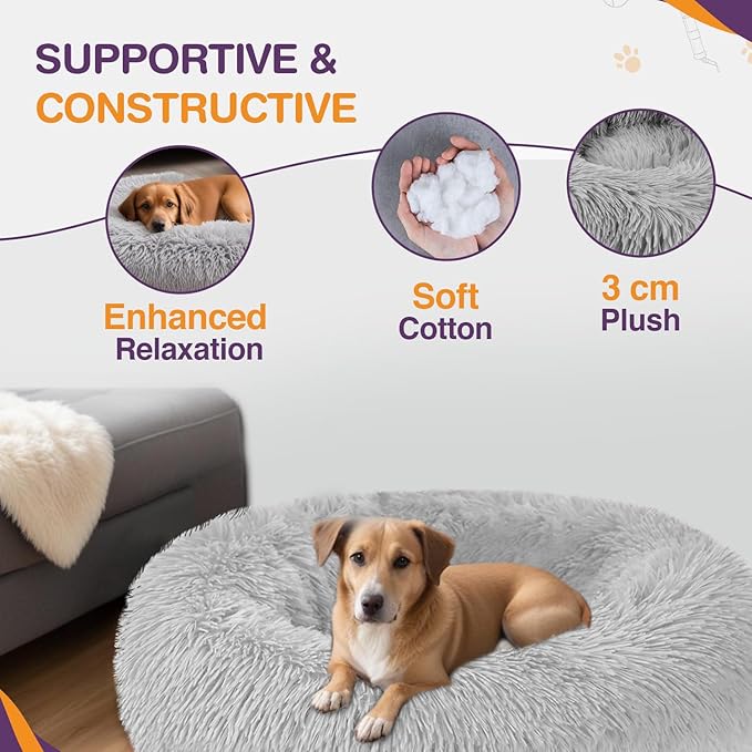 ELYF Plush Donut Pet Bed - Calming Cushion for Cats & Small Dogs - Self-Warming, Waterproof Base, Anti-slip, Machine Washable