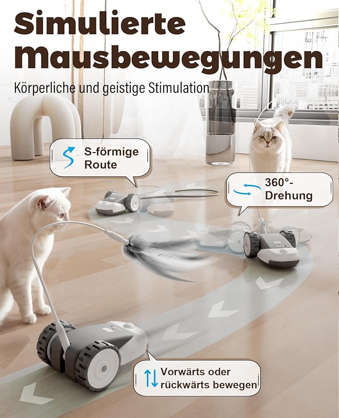 3-in-1 Rechargeable Cat Toy - Feather, String, & Mouse Tail Combo with 2-Speed Movement