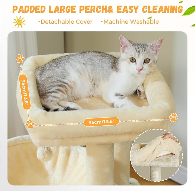 PETEPELA 104cmn Cat Tree Tower Dual Condo Hammock Hideaway for Large Cats, Padded Perch + Scratching Posts Stylish Wooden Design