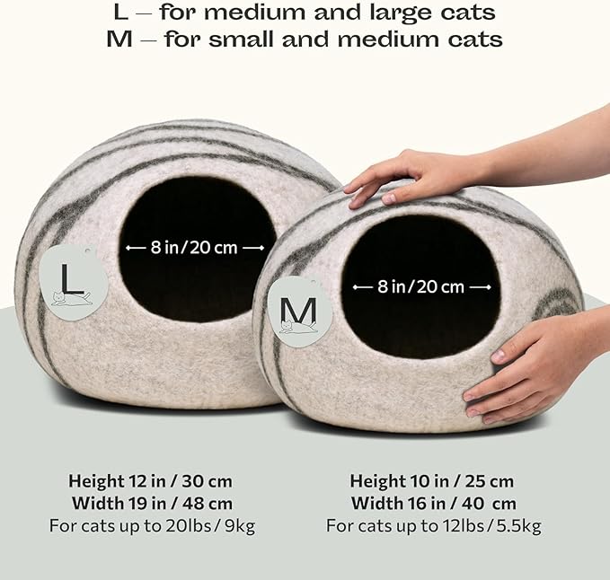 MEOWFIA Premium Wool Cat Cave Handcrafted Merino Felt Bed for Cats & Kittens Warm, Breathable, Stylish (Multiple Colours & Sizes)