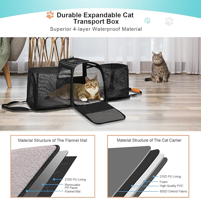 Morpilot Expandable Airline Pet Carrier Soft-Sided Travel Bag for Cats & Small Dogs, Foldable & Breathable with Safety Leash (Multiple Sizes & Colours)