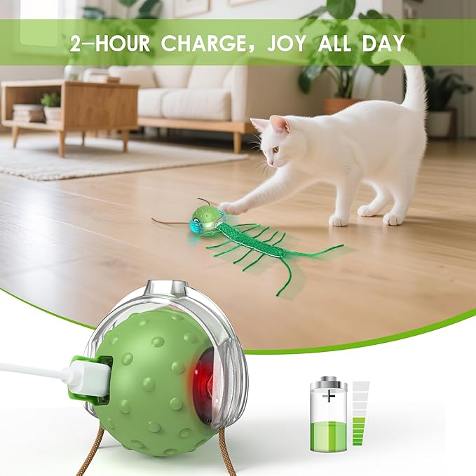 Rechargeable Dual-Tail Cat Toy with Bird Sounds Smart Enrichment Ball for Indoor Cats