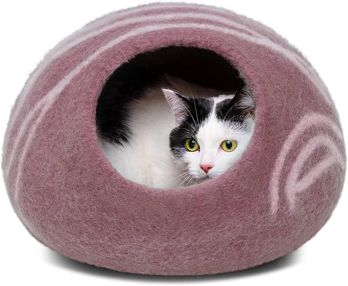 MEOWFIA Premium Wool Cat Cave Handcrafted Merino Felt Bed for Cats & Kittens Warm, Breathable, Stylish (Multiple Colours & Sizes)