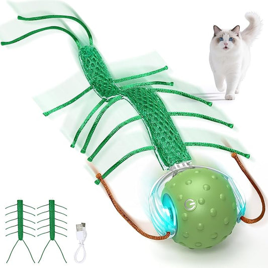 Rechargeable Dual-Tail Cat Toy with Bird Sounds Smart Enrichment Ball for Indoor Cats