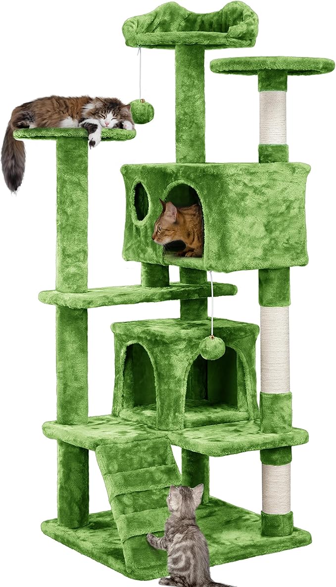 Yaheetech Cat Tree Tower - 138.5cm Multi-Level Climbing House with Condos, Ladder & Scratch Posts Activity Centre for Kittens & Small Cats (Multiple Colours & Sizes)