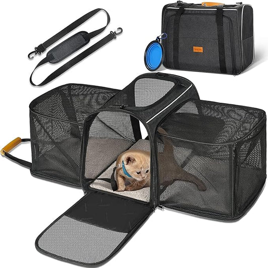 Morpilot Expandable Airline Pet Carrier Soft-Sided Travel Bag for Cats & Small Dogs, Foldable & Breathable with Safety Leash (Multiple Sizes & Colours)