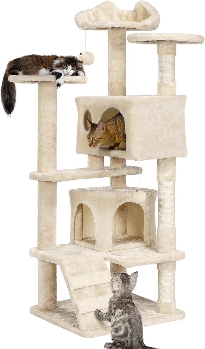 Yaheetech Cat Tree Tower - 138.5cm Multi-Level Climbing House with Condos, Ladder & Scratch Posts Activity Centre for Kittens & Small Cats (Multiple Colours & Sizes)