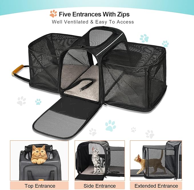 Morpilot Expandable Airline Pet Carrier Soft-Sided Travel Bag for Cats & Small Dogs, Foldable & Breathable with Safety Leash (Multiple Sizes & Colours)