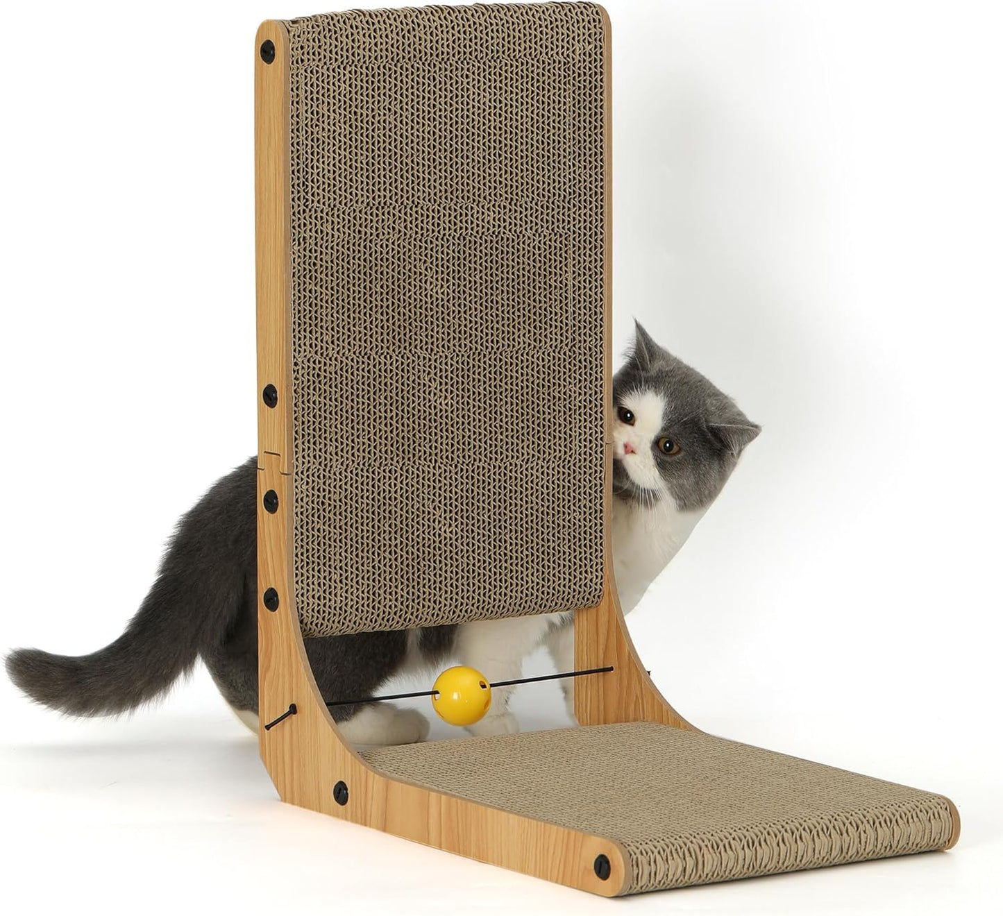 FUKUMARU L-Shaped Cat Scratcher - Corner Wall Scratch Pad with Ball Toy Eco Cardboard Lounge & Scratch Board for Cats
