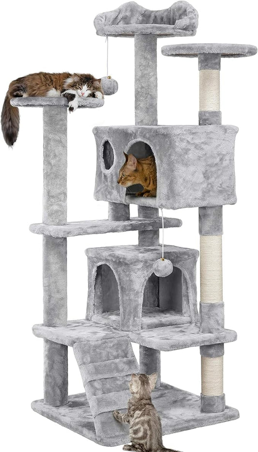 Yaheetech Cat Tree Tower - 138.5cm Multi-Level Climbing House with Condos, Ladder & Scratch Posts Activity Centre for Kittens & Small Cats (Multiple Colours & Sizes)