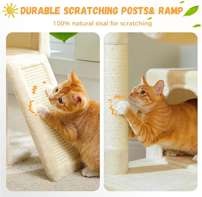 PETEPELA 104cmn Cat Tree Tower Dual Condo Hammock Hideaway for Large Cats, Padded Perch + Scratching Posts Stylish Wooden Design