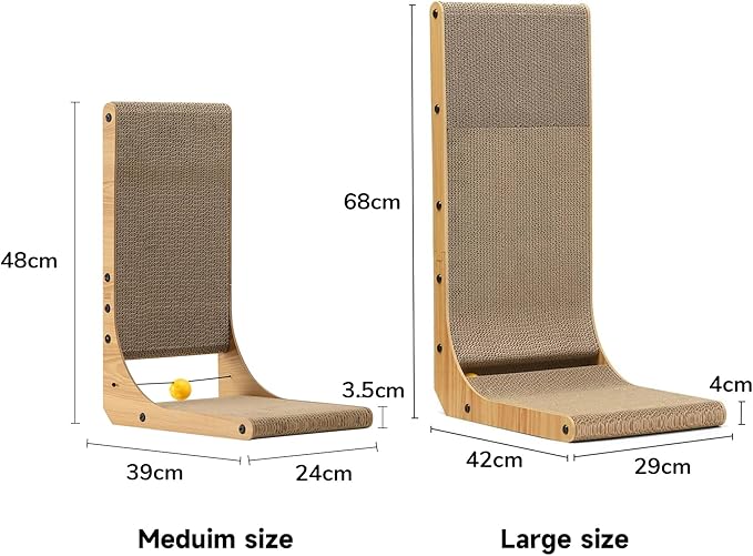 FUKUMARU L-Shaped Cat Scratcher - Corner Wall Scratch Pad with Ball Toy Eco Cardboard Lounge & Scratch Board for Cats