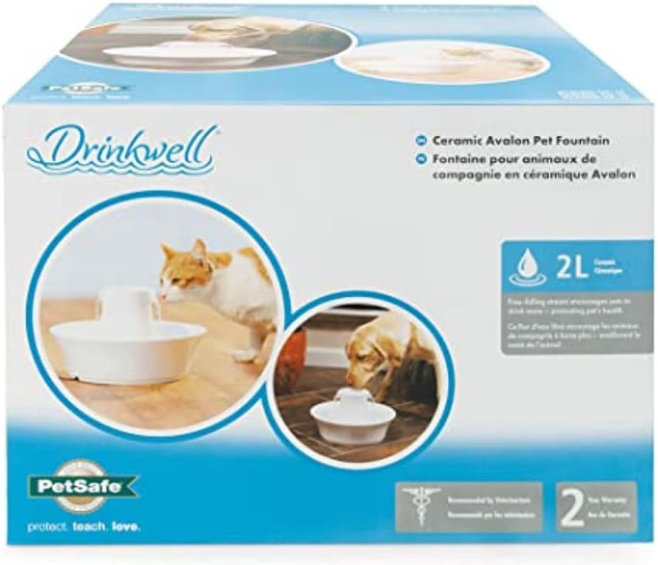 Ceramic Avalon Pet Fountain – 2L Dual-Stream Drinking Fountain for Cats & Small Dogs, Stylish & Hygienic by PetSafe