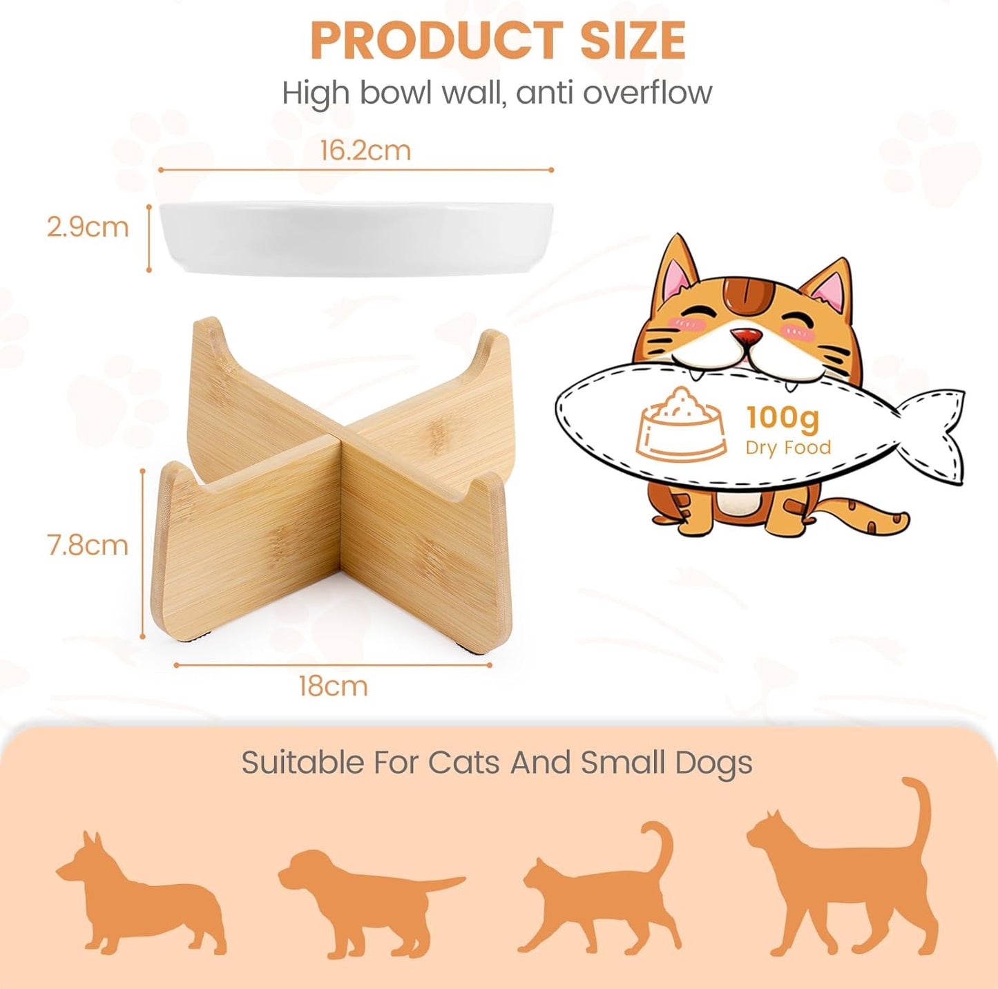 PETTOM Slow Feeder Cat Bowl with Bamboo Stand – Raised Ceramic Bowl for Tidy, Healthy Mealtimes