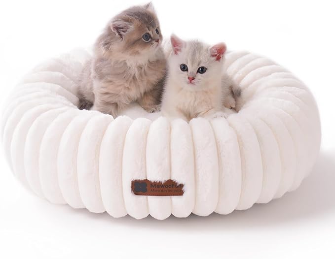 MEWOOFUN Plush Donut Bed Anti-Anxiety alming Nest for Cats & Small Dogs Washable, Non-slip, Soft Faux Fur Cushion (Multiple Colours)