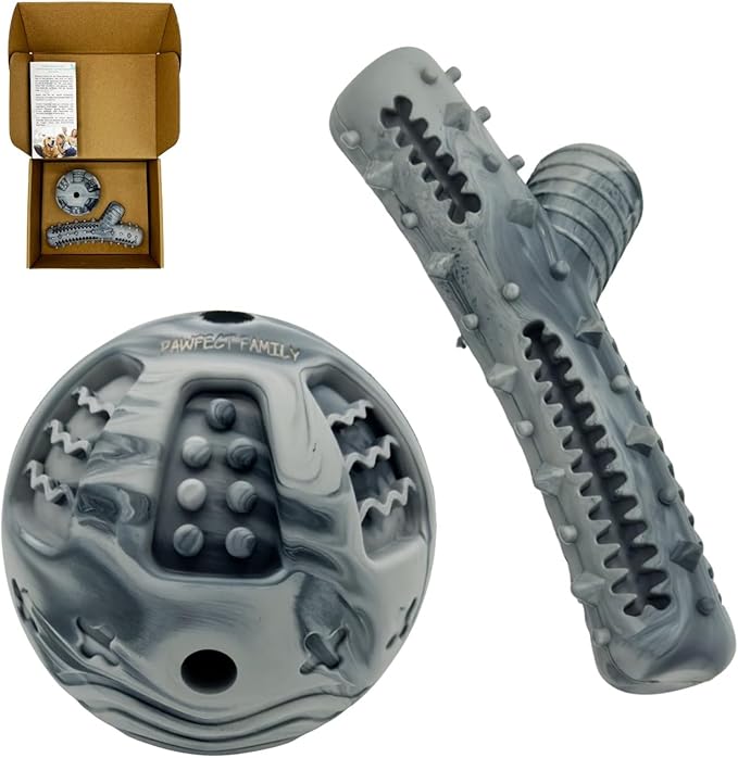Pawfect Family Natural Rubber Treat Toys for Dogs - 2pc Set (Chew Log + Enrichment Ball), Eco-Friendly & Durable, Anxiety Relief & Dental Care