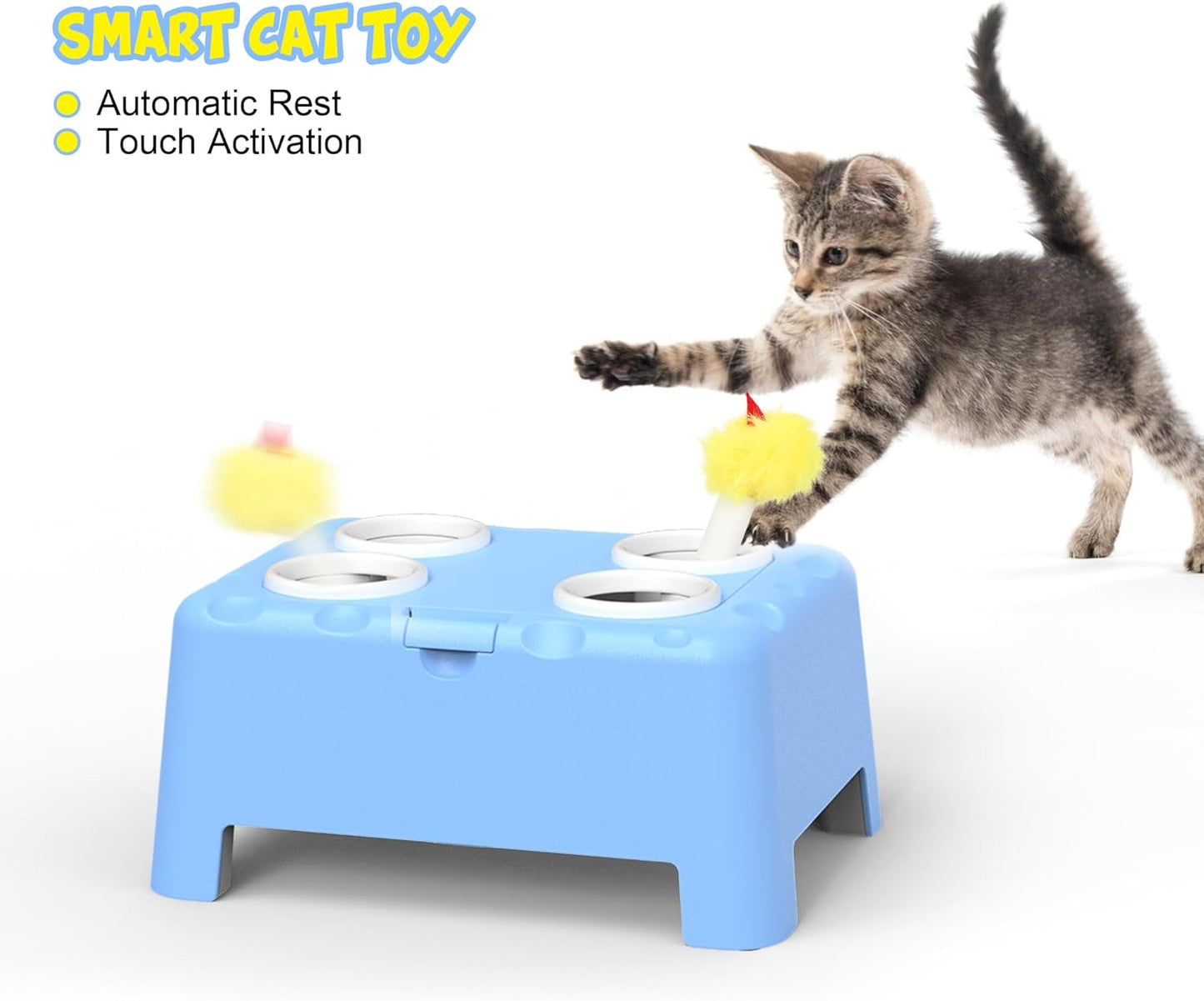 PUHOHUN Automatic Cat Toy Rechargeable Interactive Feather Mice Game with