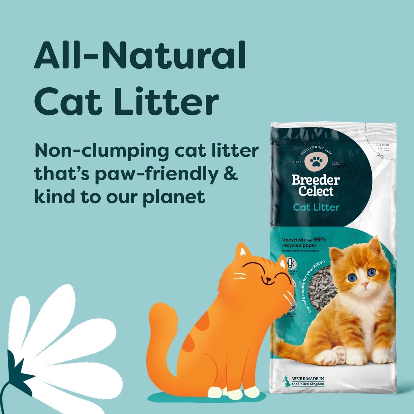 Breeder Celect 30L Cat Litter – Recycled Paper, Odour Control, Eco-Friendly & Non-Clumping