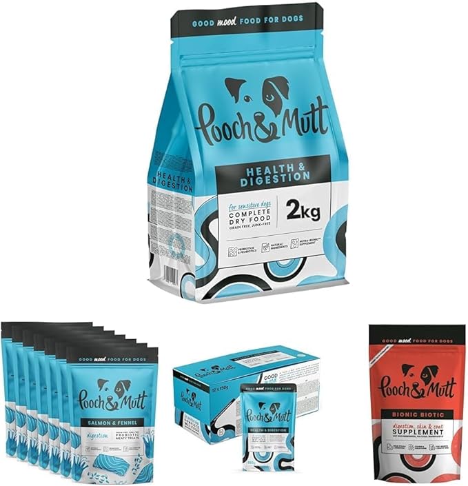 Pooch & Mutt Health & Digestion Dog Food Grain-Free Salmon & Sweet Potato Kibble for Sensitive Stomachs, 2kg
