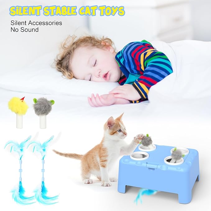 PUHOHUN Automatic Cat Toy Rechargeable Interactive Feather Mice Game with