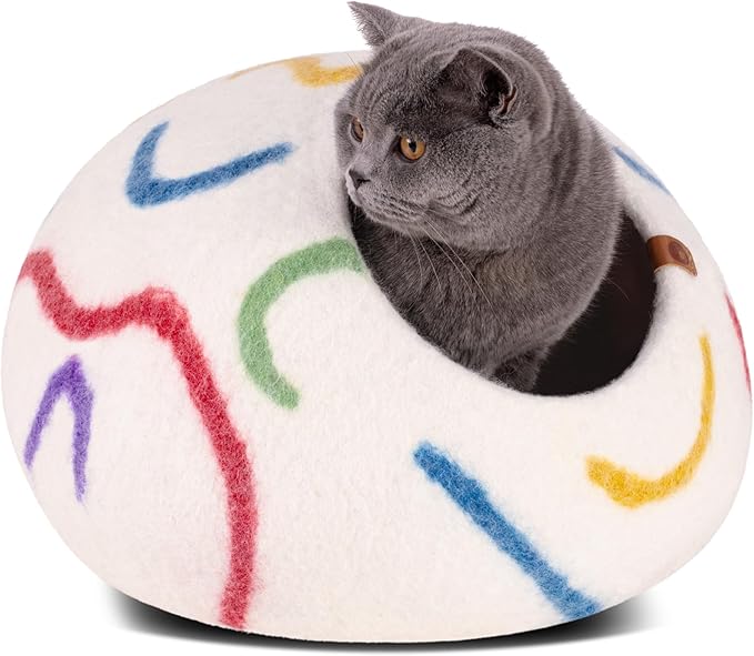 MEOWFIA Premium Wool Cat Cave Handcrafted Merino Felt Bed for Cats & Kittens Warm, Breathable, Stylish (Multiple Colours & Sizes)