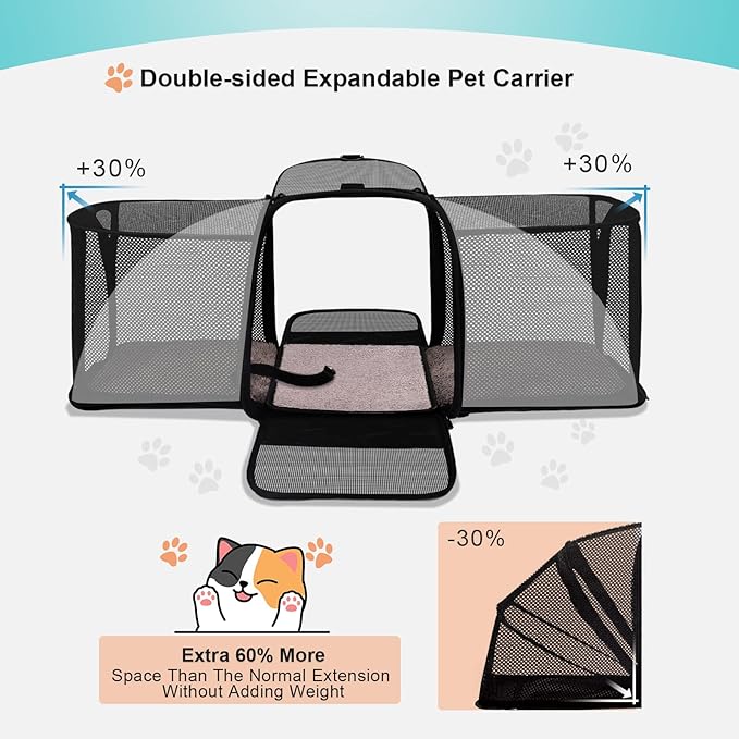 Morpilot Expandable Airline Pet Carrier Soft-Sided Travel Bag for Cats & Small Dogs, Foldable & Breathable with Safety Leash (Multiple Sizes & Colours)