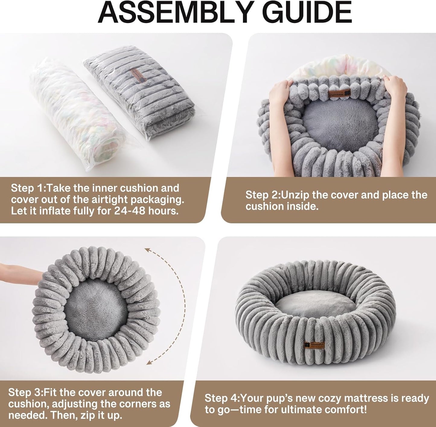 MEWOOFUN Plush Donut Bed Anti-Anxiety alming Nest for Cats & Small Dogs Washable, Non-slip, Soft Faux Fur Cushion (Multiple Colours)
