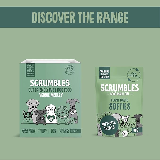 Scrumbles Softies Plant-Based Dog Training Treats (90g) Grain-Free, Low-Fat, Hypoallergenic Bites for All Ages Eco-Friendly, Gentle on Tummies (Veggie)
