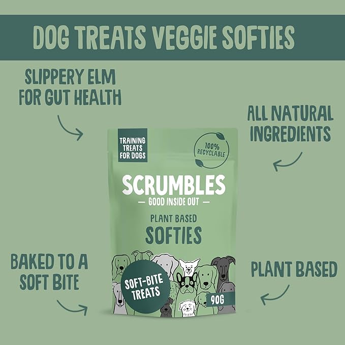 Scrumbles Softies Plant-Based Dog Training Treats (90g) Grain-Free, Low-Fat, Hypoallergenic Bites for All Ages Eco-Friendly, Gentle on Tummies (Veggie)