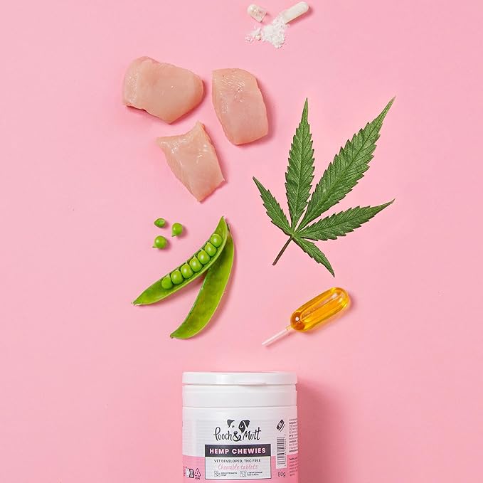 Pooch & Mutt Calming Chews Natural Supplement Treats for Anxious or Excitable Dogs 60 Chicken-Flavoured Chews with Hemp, Collagen & Omega 3 Grain-Free & Junk-Free (All Ages)