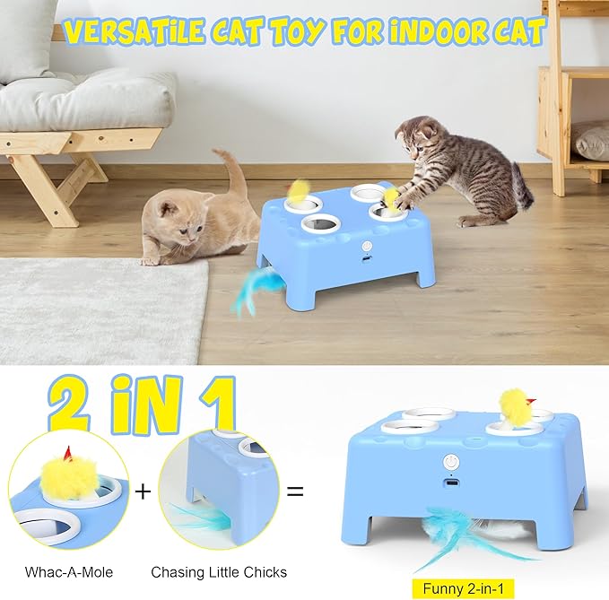 PUHOHUN Automatic Cat Toy Rechargeable Interactive Feather Mice Game with